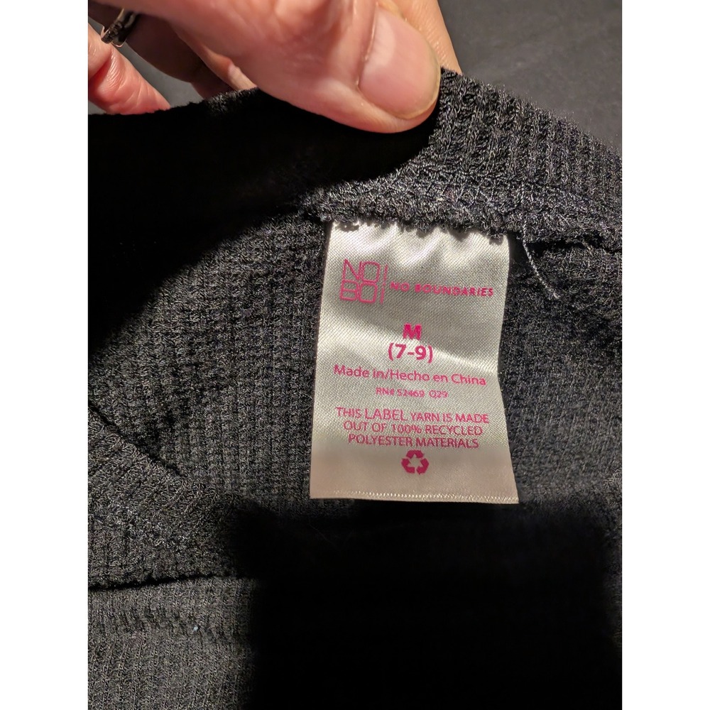 No Boundaries Girls Waffle Knit Front Knot Thermal Top Grey Cream Size M 7-9 - Picture 3 of 3